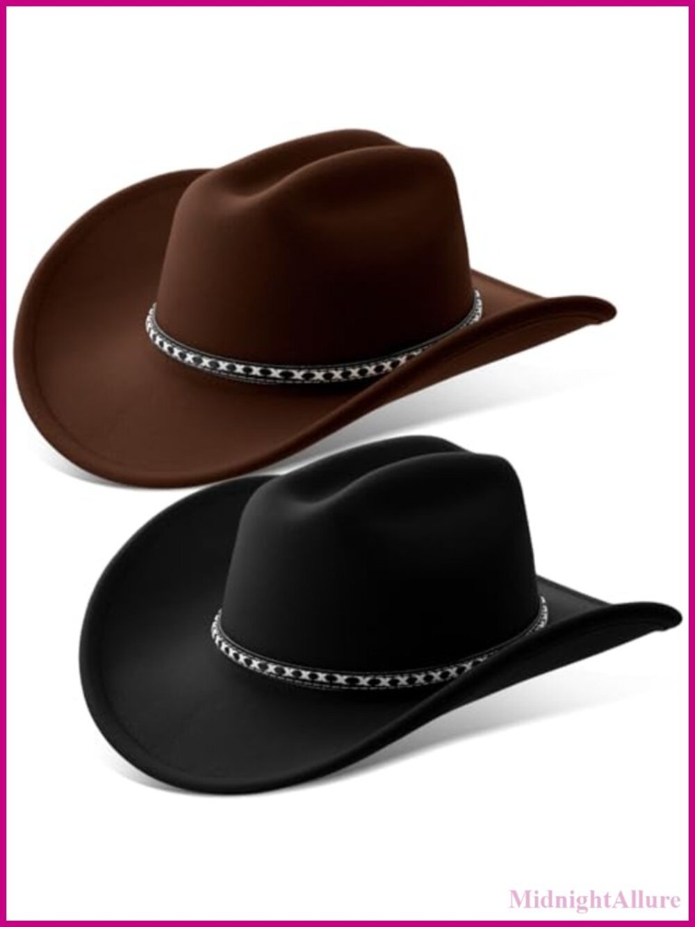 2 Pack Felt Western Cowboy Hats Wide Brim Unisex Halloween Costume